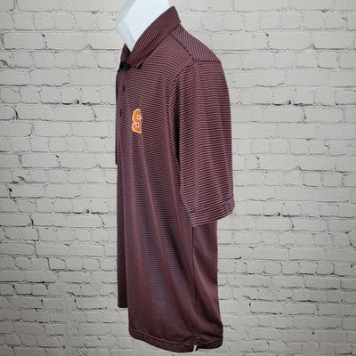 Syracuse University Navy Red Striped Logo Short Sleeve Polo Shirt Size Small S