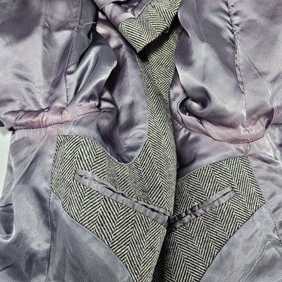 VTG Silvermans Black White Linen Wool Blend Herringbone Blazer Sport Coat 42R