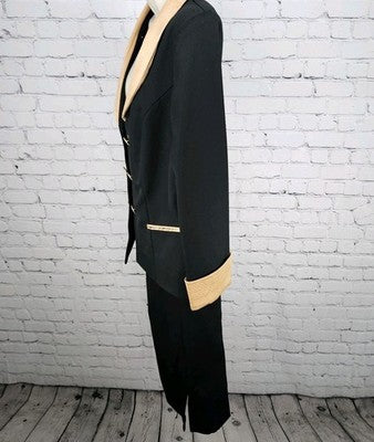VTG Roaman's Black Gold Skirt Suit Set 2 Piece Double Breasted Jacket Medium M