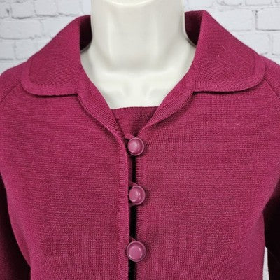 VTG Mirsa Red 100% Wool 2 Piece Set Buttoned 3/4 Sleeve Crop Jacket Top Italy 8