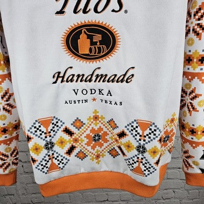 Tito's Vodka White Orange Pixel Print Embroidered Logo Pullover Sweatshirt XL
