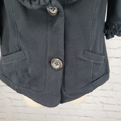 Nick & Mo Nordstrom Black Buttoned Ruffle 3/4 Sleeve Stretch Jacket Large L