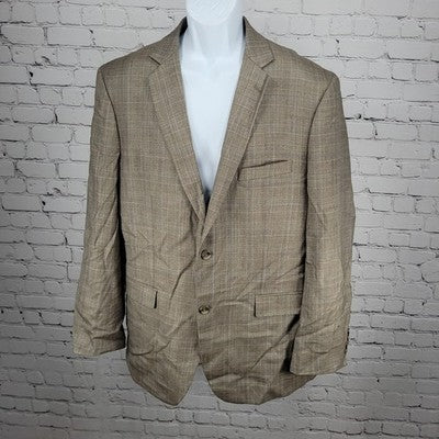 Pronto Uomo Platinum Brown Wool Blend Windowpane 2 Button Blazer Sport Coat 44L