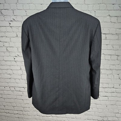 Marco Viali Black Pinstriped 3 Button Ventless Notch Blazer Sport Coat 42R