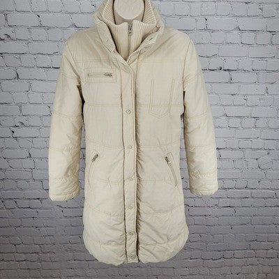 VTG Bsk Outwear Beige Full Zip Knit Collar Zipped Pockets Coat Teen Size Large L