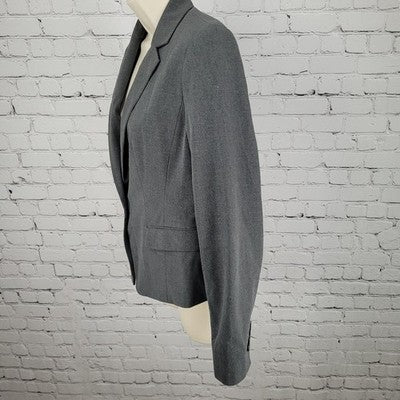 Ann Taylor Grey Stretch 1 Button Notch Faux Pockets Blazer Suit Jacket Size 2