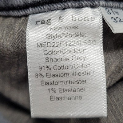 Rag & Bone Distressed Shadow Grey Fit 1 Skinny Stretch Denim Jeans 31 (30x31)