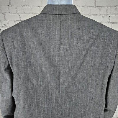 Jos A Bank Grey 100% Wool Executive Pinstriped 2 Button Blazer Sport Coat 46L