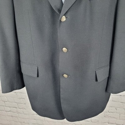 VTG Jos A Bank Black 100% Wool 3 Button Ventless Notch Blazer Sport Coat 46R