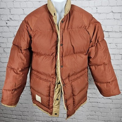 VTG Windbreaker Tan Down Fine Feather Insulated Snap Puffer Jacket M *zipper