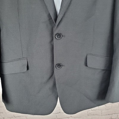 Billy London Black Pinstriped 2 Button Double Notch Blazer Sport Coat Size 42S