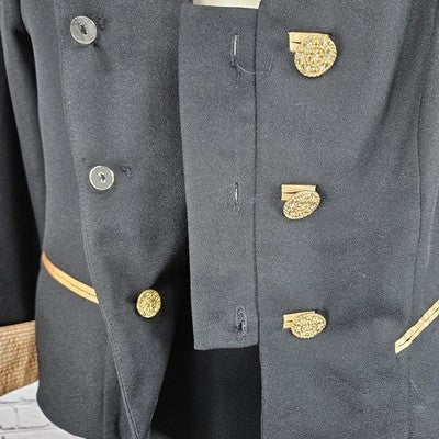 VTG Roaman's Black Gold Skirt Suit Set 2 Piece Double Breasted Jacket Medium M