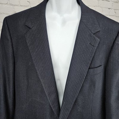 VTG Bill Blass Navy Pinstriped 2 Button Vented Notch Blazer Sport Coat USA 46L