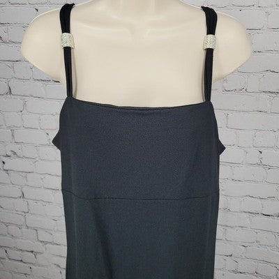 VTG Black Ice Evening Strappy Rhinestone Stretch Cocktail Dress USA Made Size 14