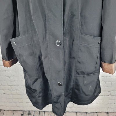 Gallery Black Brown Full Zip Snap Lightweight Lined Rain Coat Jacket Size XL