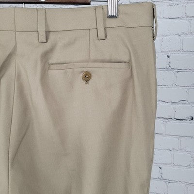 Louis Raphael Luxe Tan Wool Blend Stretch Slim Fit Flat Front Pants Size 35x30