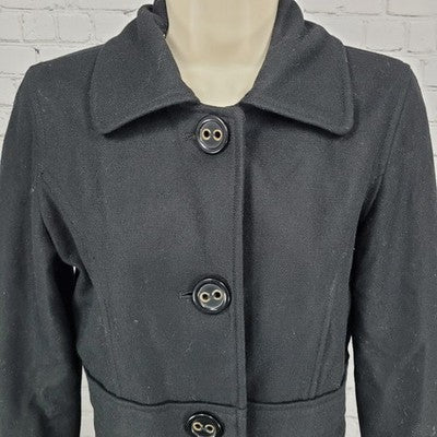 Tulle Anthropologie Black Wool Blend Buttoned Collared Coat Small S
