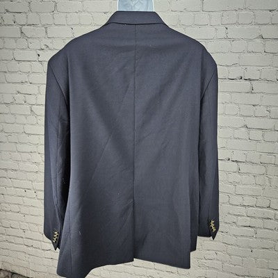 Stafford Navy Wool Blend Executive Classic Fit Hopsack Blazer Notch Stretch 54R