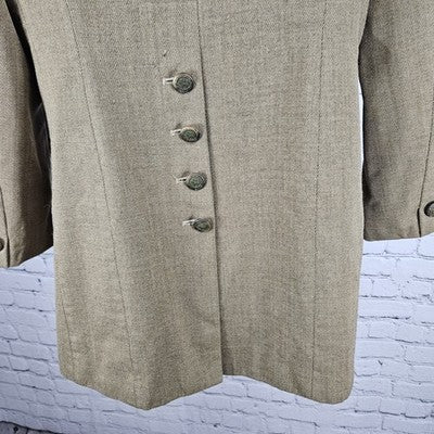 J. McLaughlin Brown 100% Wool Velvet Peak Lapel Buttoned Lined Jacket USA 8