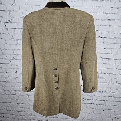 J. McLaughlin Brown 100% Wool Velvet Peak Lapel Buttoned Lined Jacket USA 8