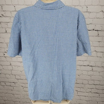 VTG On The Verge Blue Check Button Up Short Sleeve Shirt Top USA Made Size Large