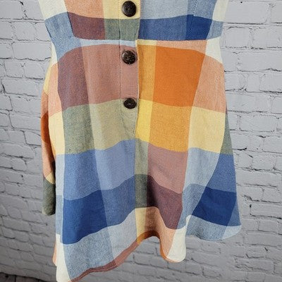 Mata Traders Multicolor Check Sleeveless Buttoned Zip A Line Mini Short Dress XS