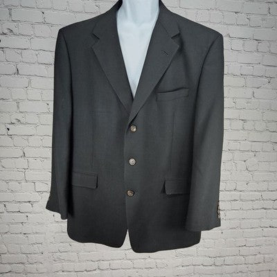 VTG Austin Reed Black 100% Wool 3 Button Ventless Blazer Sport Coat USA 44R