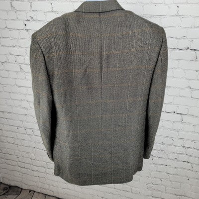 VTG Henry Grethel Brown Windowpane Tweed 2 Button Sport Coat USA Made Size 42L