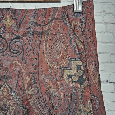 VTG Devan Red Paisley Unlined Ruched Back Pockets Zip Long A-Line Skirt USA 8