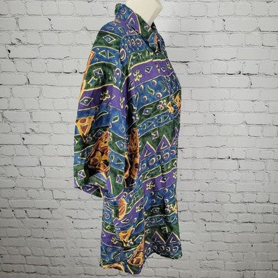 VTG Royal Wear Multicolor 100% Silk Button Up Short Sleeve Shirt Top Size XL