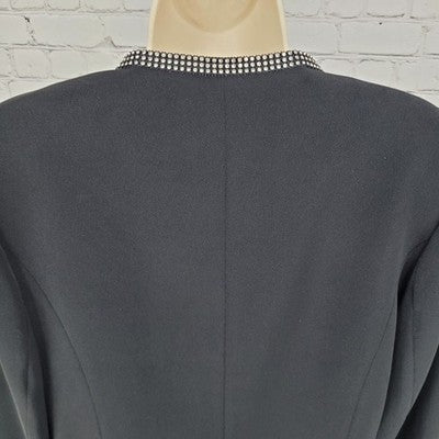 Promise New York Black Rhinestone Trim Embellished Brooch Lined Jacket Size 14