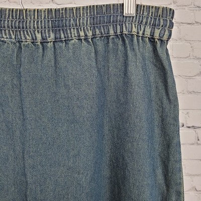 Sun River Blue Chambray Embroidered Floral Lace Trim Unlined Maxi Skirt Medium M