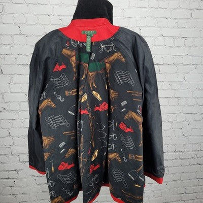 VTG Lauren Ralph Lauren Red Corduroy Collar Equestrian Print Lining Coat 1X