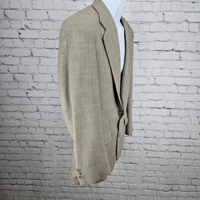 VTG Haggar Gallery Beige Check 2 Button Vented Notch Blazer Sport Coat USA 38
