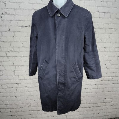 A.P.C. Rue Madame Paris Navy 100% Cotton Twill Button Lined Long Coat XS *bleach
