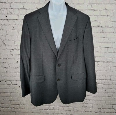 Massimo Dutti Black Super 130's Wool Pinstriped Notch Blazer Sport Coat Size 46