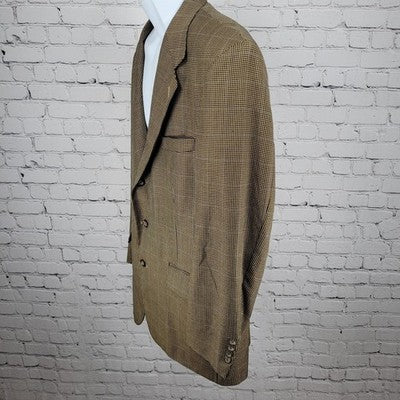 VTG Harold Powell Black Tan Houndstooth 3 Button Notch Blazer Sport Coat USA 42R