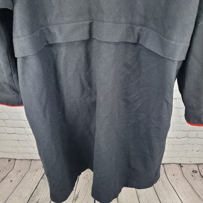 VTG Herman Kay Black Red Wool Blend Hooded Buttoned Long Heavy Over Coat 20W