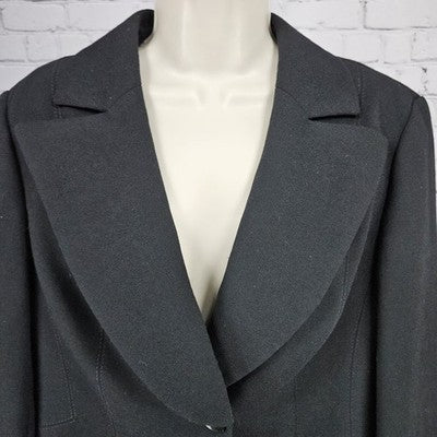 VTG Hucke Black Wool Blend European 2 Button Peak Blazer Suit Jacket 44 US L/XL