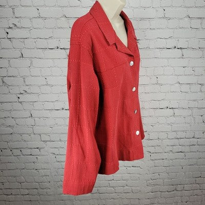 Coldwater Creek Red Cotton Blend Stretch Check Buttoned Over Shirt Size XL