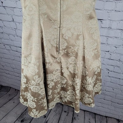 VTG Nite Kraze Gold Metallic Satin Floral Strappy Fit & Flare Short Dress 7/8