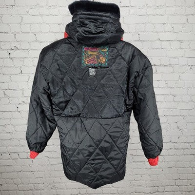 VTG Skiing Passport Retro Red Insulated Hooded Zip Pockets Jacket Size Medium M