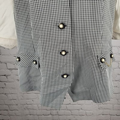 VTG Reina Black White Check Buttoned Lightweight Vest Jacket USA Made Size 24W
