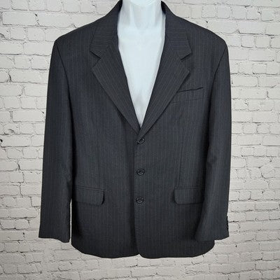 Marco Viali Black Pinstriped 3 Button Ventless Notch Blazer Sport Coat 42R