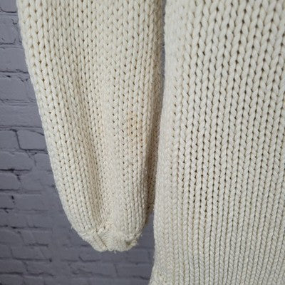 VTG Old Navy Ivory Wool Blend Chunky Open Knit Long Sleeve Sweater Short Dress S