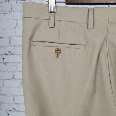 Louis Raphael Luxe Tan Wool Blend Stretch Slim Fit Flat Front Pants Size 35x30