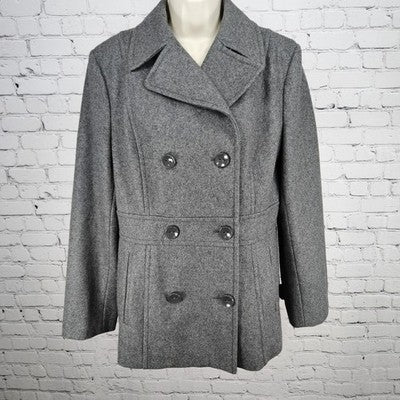 Kenneth Cole Reaction Grey Wool Blend Buttoned Pockets Lined Pea Coat 12