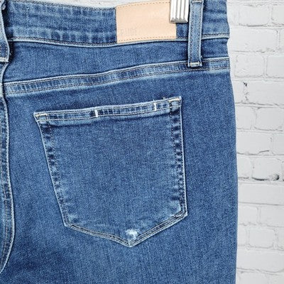 Paige Denim Blue Brigitte Distressed Mid Rise Straight Ankle Jeans 27 (29x28)