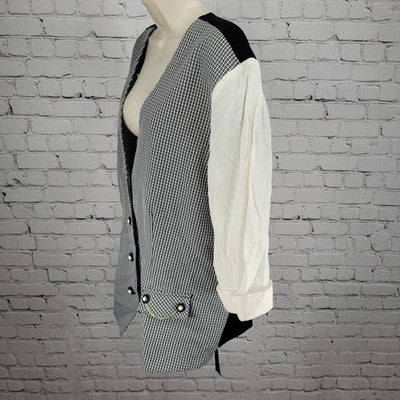 VTG Reina Black White Check Buttoned Lightweight Vest Jacket USA Made Size 24W
