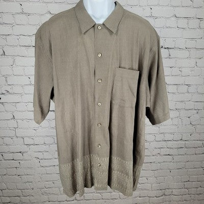 Nautica Brown Linen Blend Breathable Button Up Short Sleeve Shirt Size XL